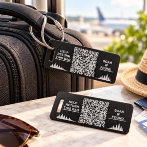 Custom QR Code Luggage & Bag Tags – Engraved Aluminum (Set of 2)